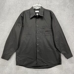 Van Heusen Shirt Mens 17 XL 34 35 Black Button Up Poplin Regular Fit Long Sleeve